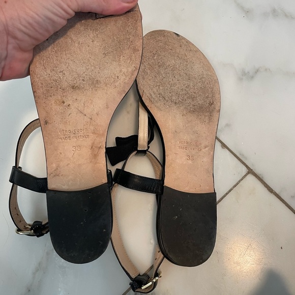 Club Monaco, euro 38 US 7.5, women’s black and tan leather t-strap bow tie flats - Picture 9 of 10